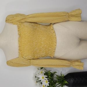 Urban Outfitters Shirred Peasant Cropped Top SZ S